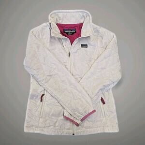 Patagonia Youth Girls Nano Puff Jacket Sz L (12) White Pink Quilted